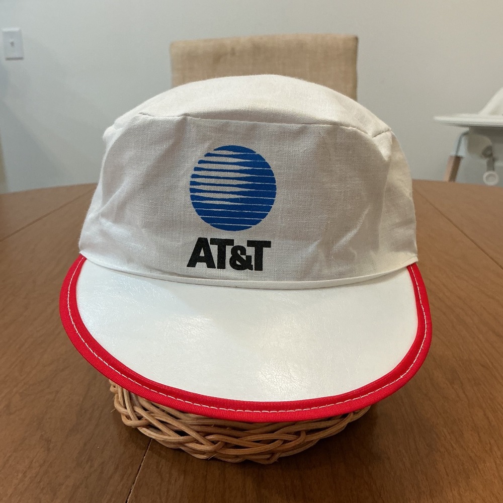 VTG USA Made AT&T Painter Cap Hat OSFA White Red Trim Tech Promo Made in USA